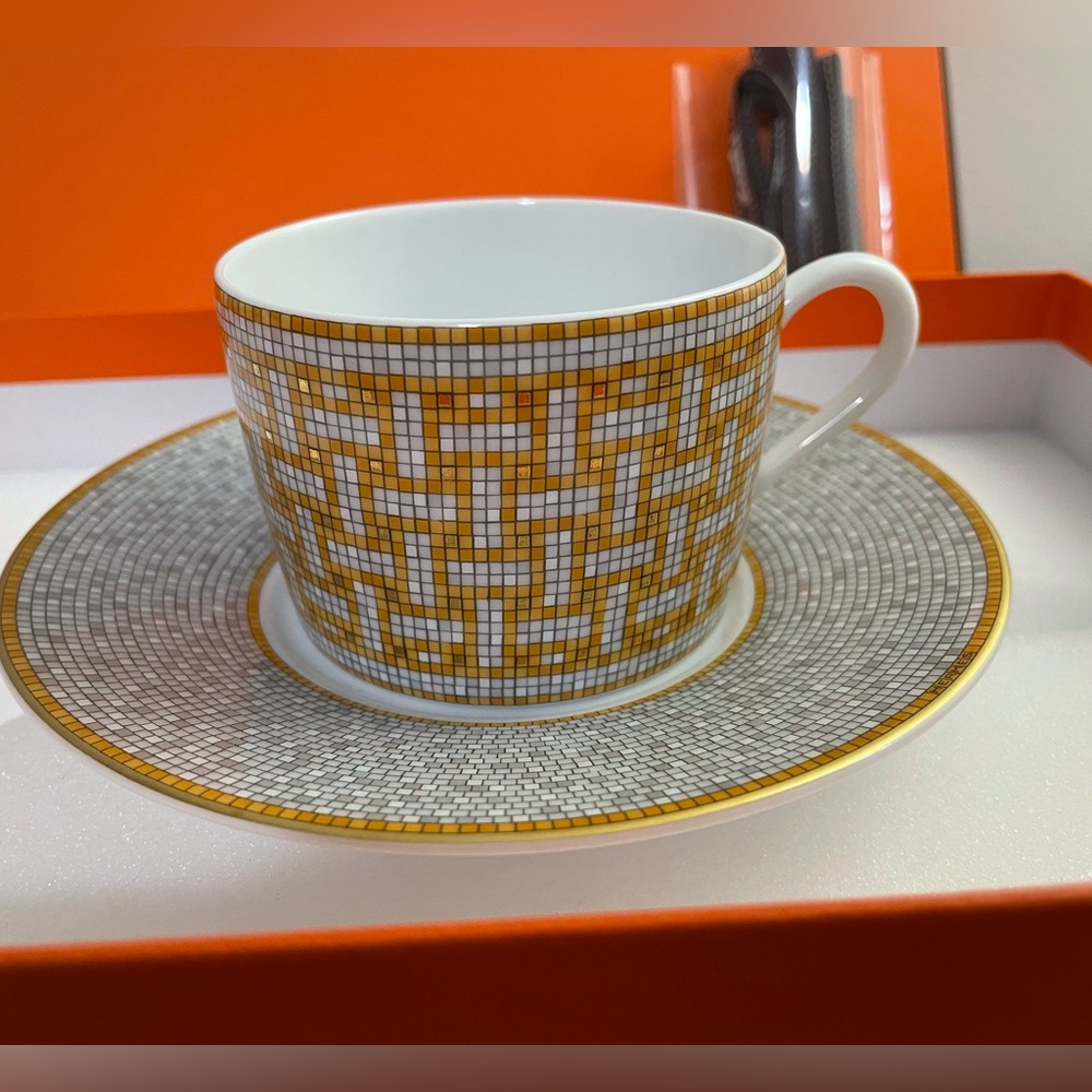 Hermès Mosaique Au 24 Gold Tea Cup and Saucer